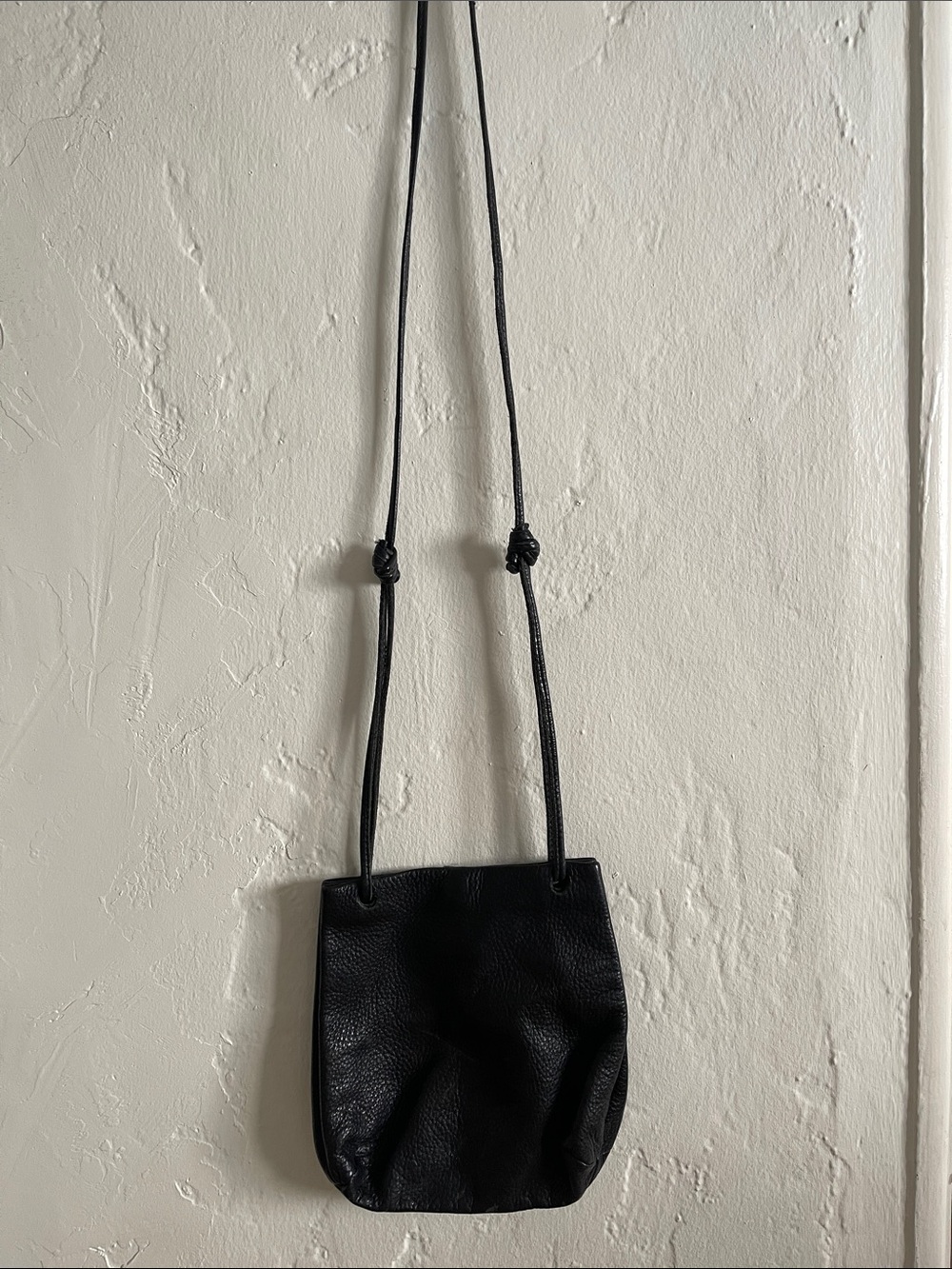 Black Leather Crossbody Bag - Minimal Sling Purse